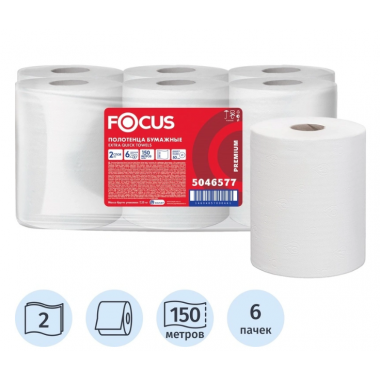ФотоБумажные полотенца в рулонах Focus Extra Quick 150м, в упаковке 6 рулонов